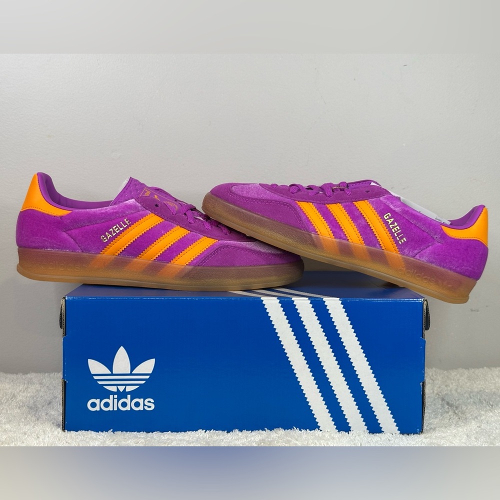adidas Gazelle Purple and Orange Suede Athletic Shoes - Picture 3 of 13
